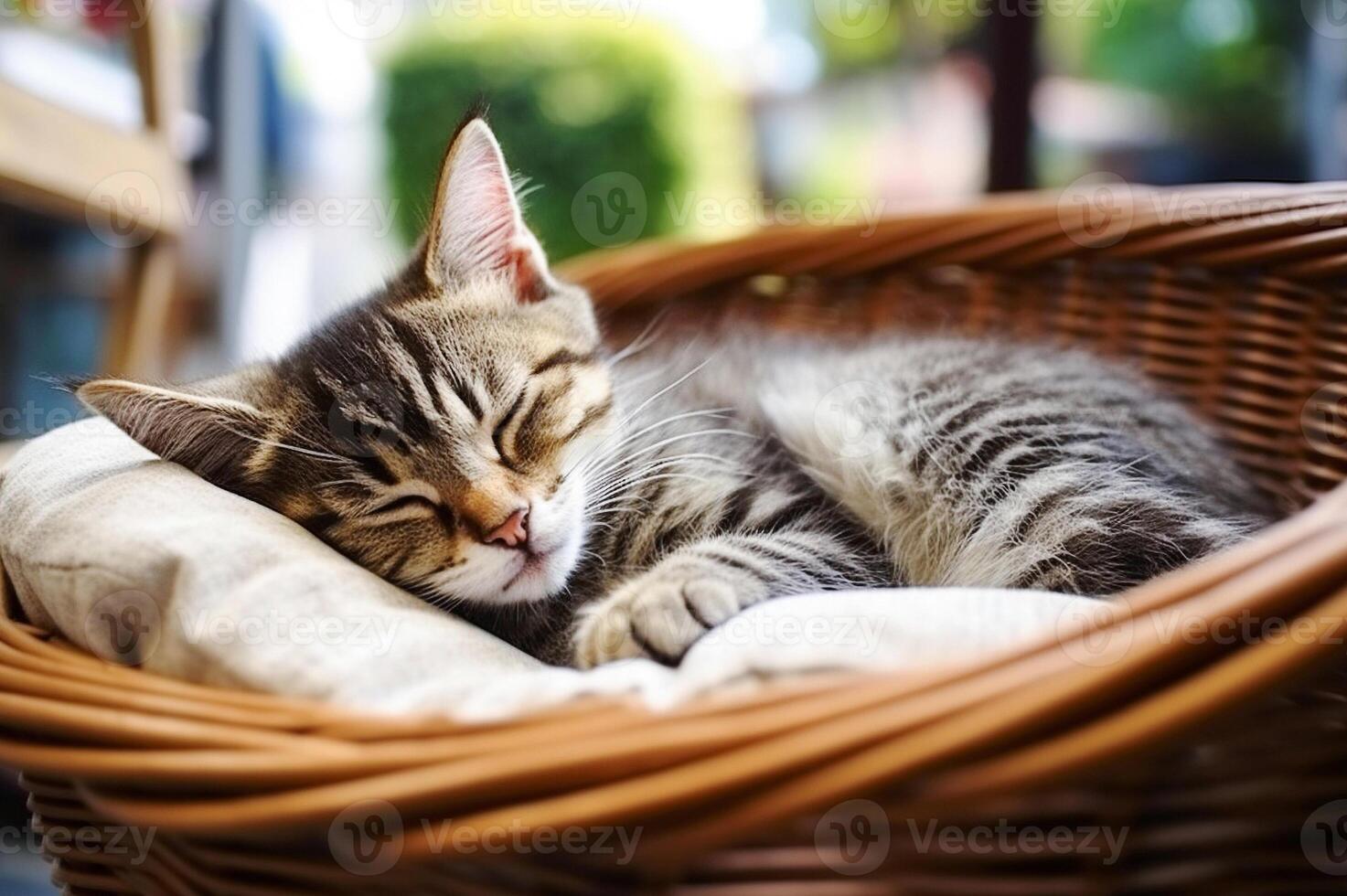 Cat sleeping in basket 2025