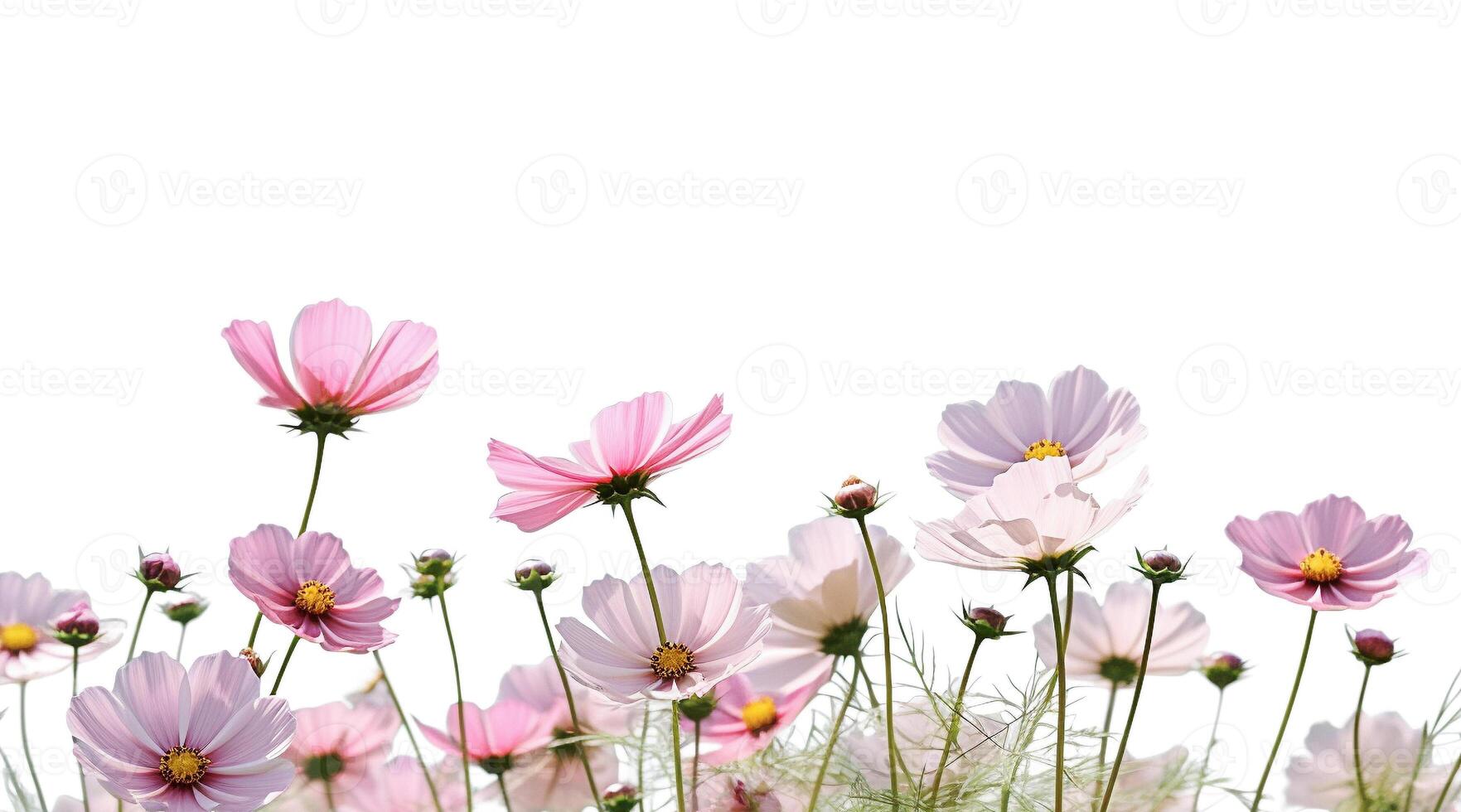 . Cosmos flowers are bloom on white photo