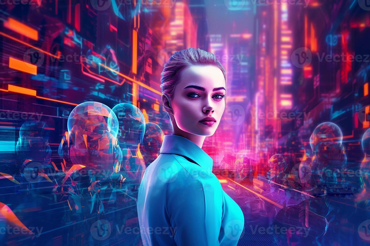 Virtual love, an alluring girl watching from cyberspace. photo