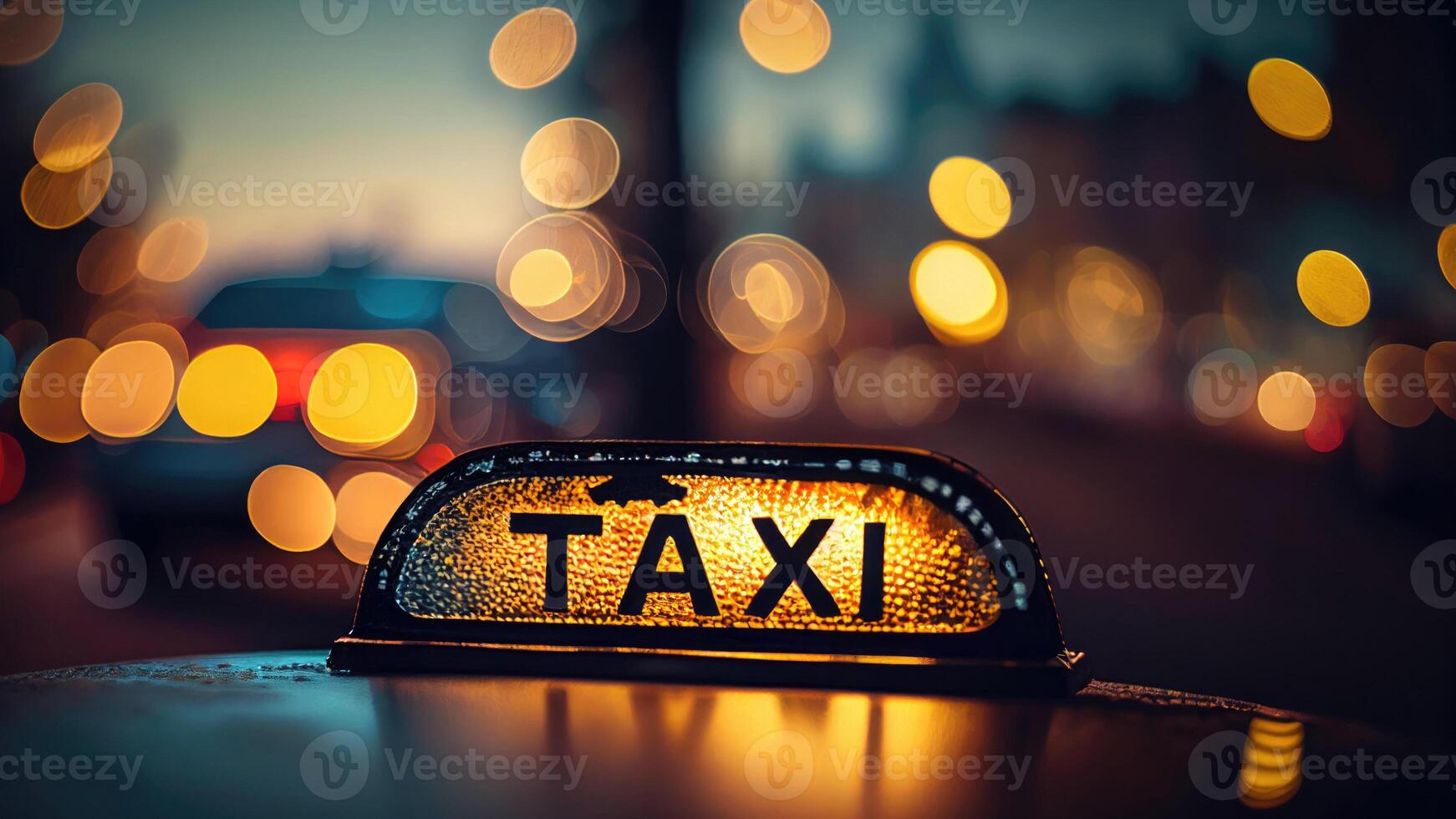 Taxi sign. Night city. photo