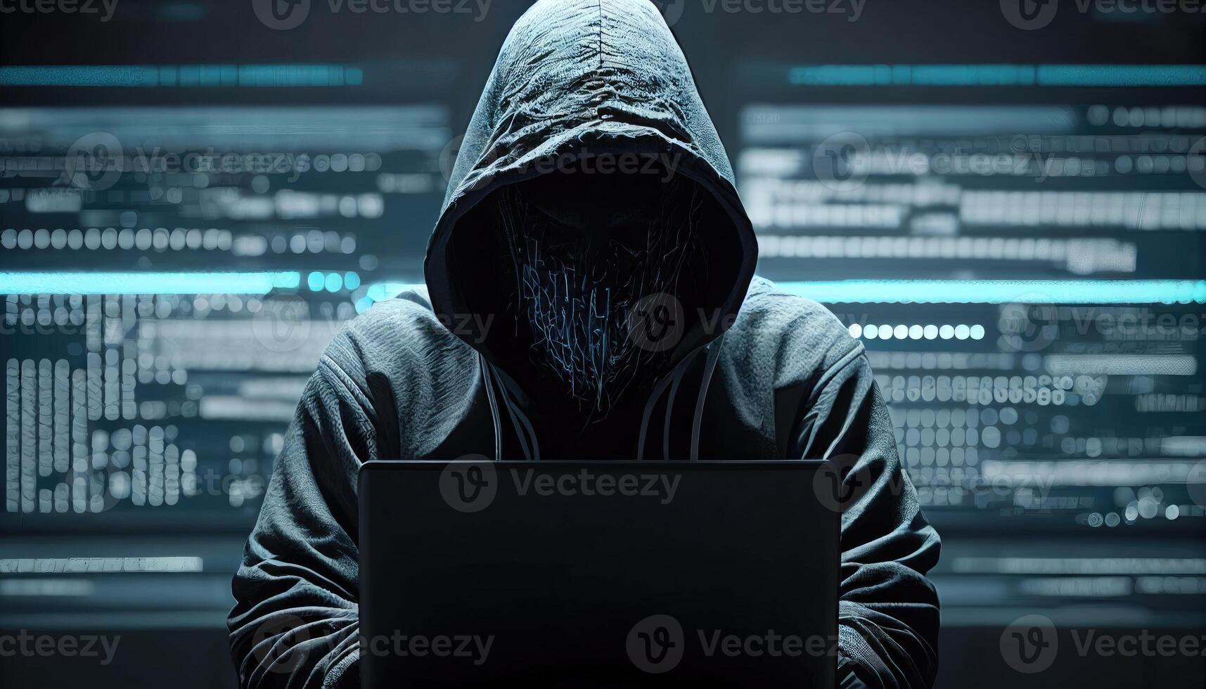 Cybercrime concept. Hacker in a dark mask. photo