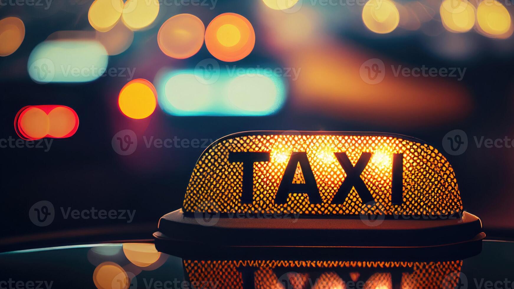 Taxi sign. Night city. photo