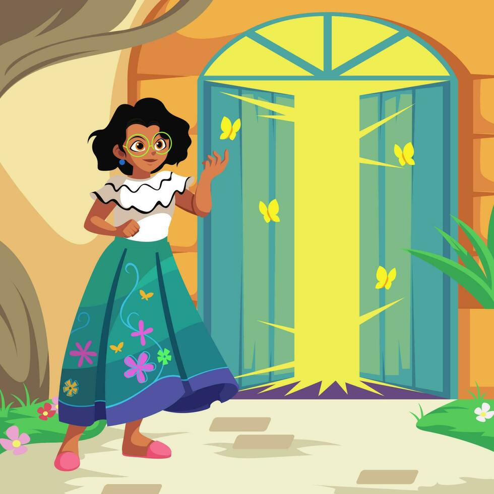 latín niña jugar con mariposas vector