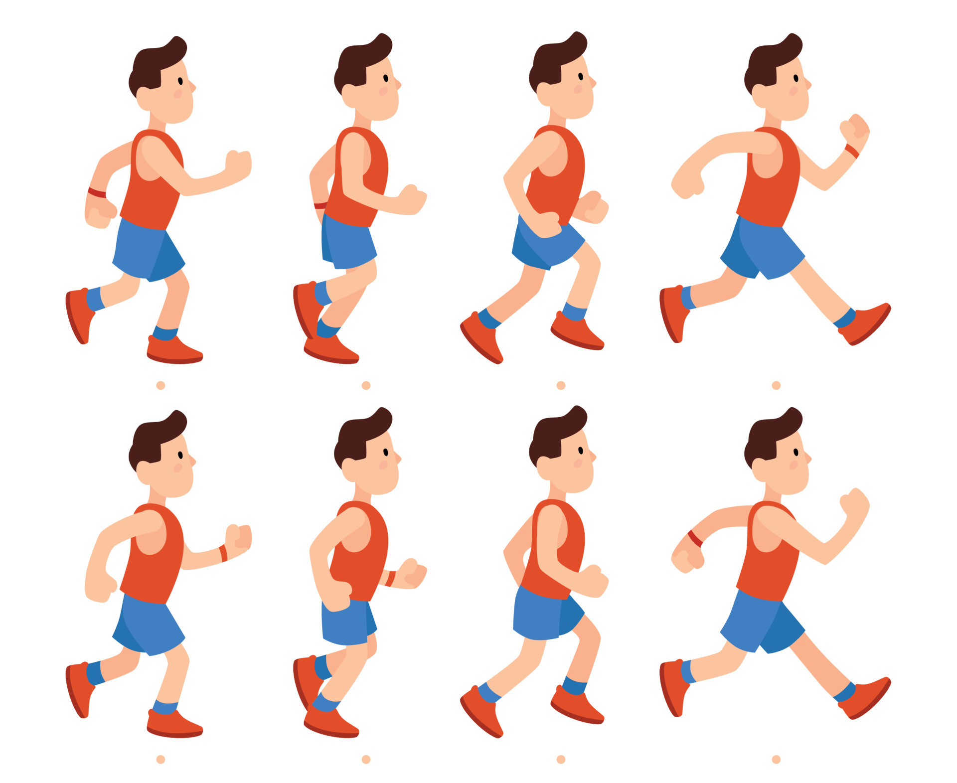 Flat running man. Athletic boy run animation frames sequence. Runner ...