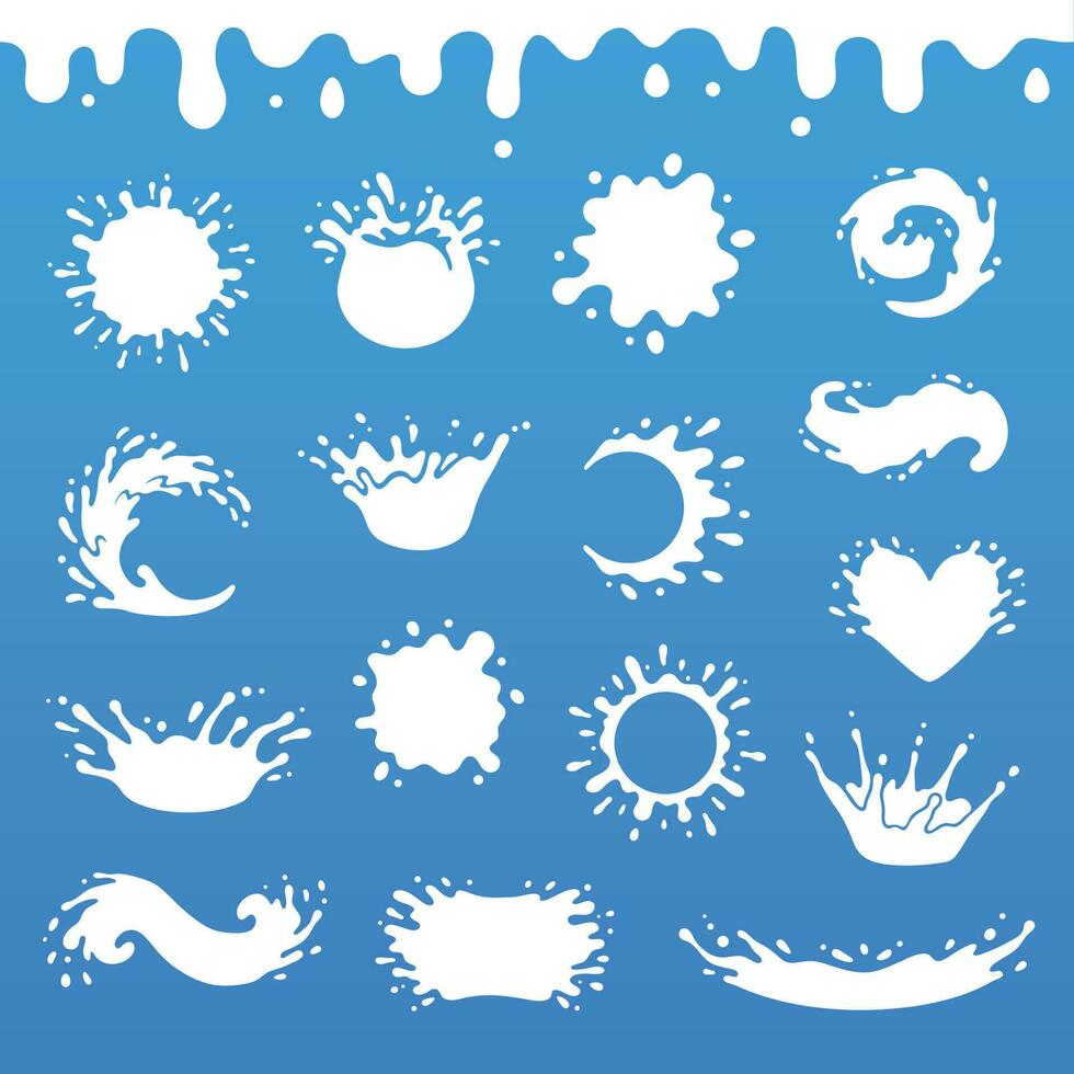 White milkshake splash, milk beverage drops, fresh milky yogurt splashes or natural dairy drop blots vector set