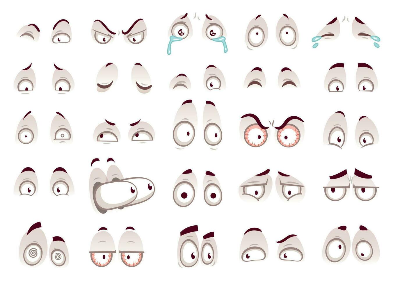 Cartoon eyes. Comic eye staring gaze watch, funny face parts vector isolated illustration set