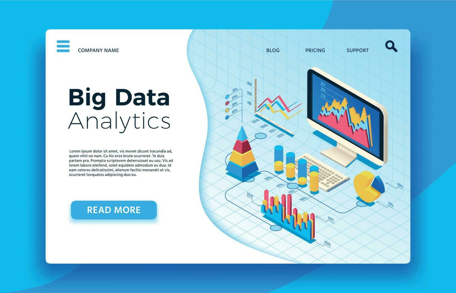 Isometric big data analytics. Analytical infographic statistic dashboard. 3d vector illustration