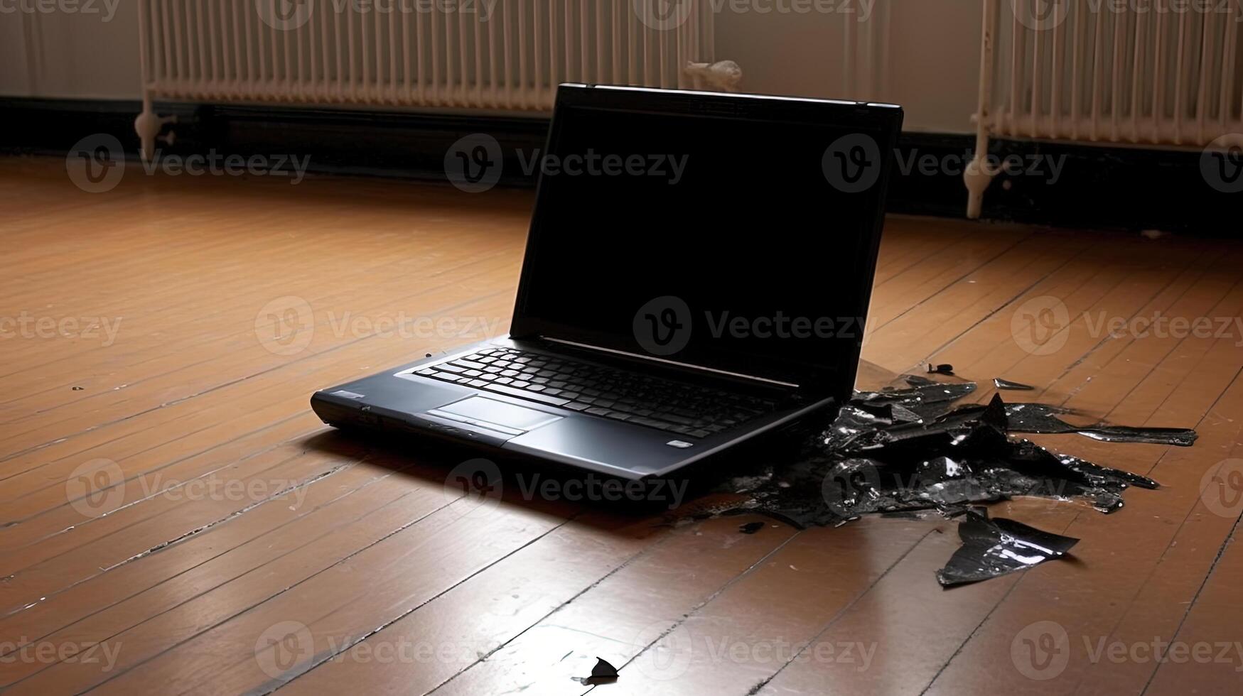 Unbreakable Candid Mockup of Black Laptop on Wooden Background. Advanced Technology Digital Device Created By . photo