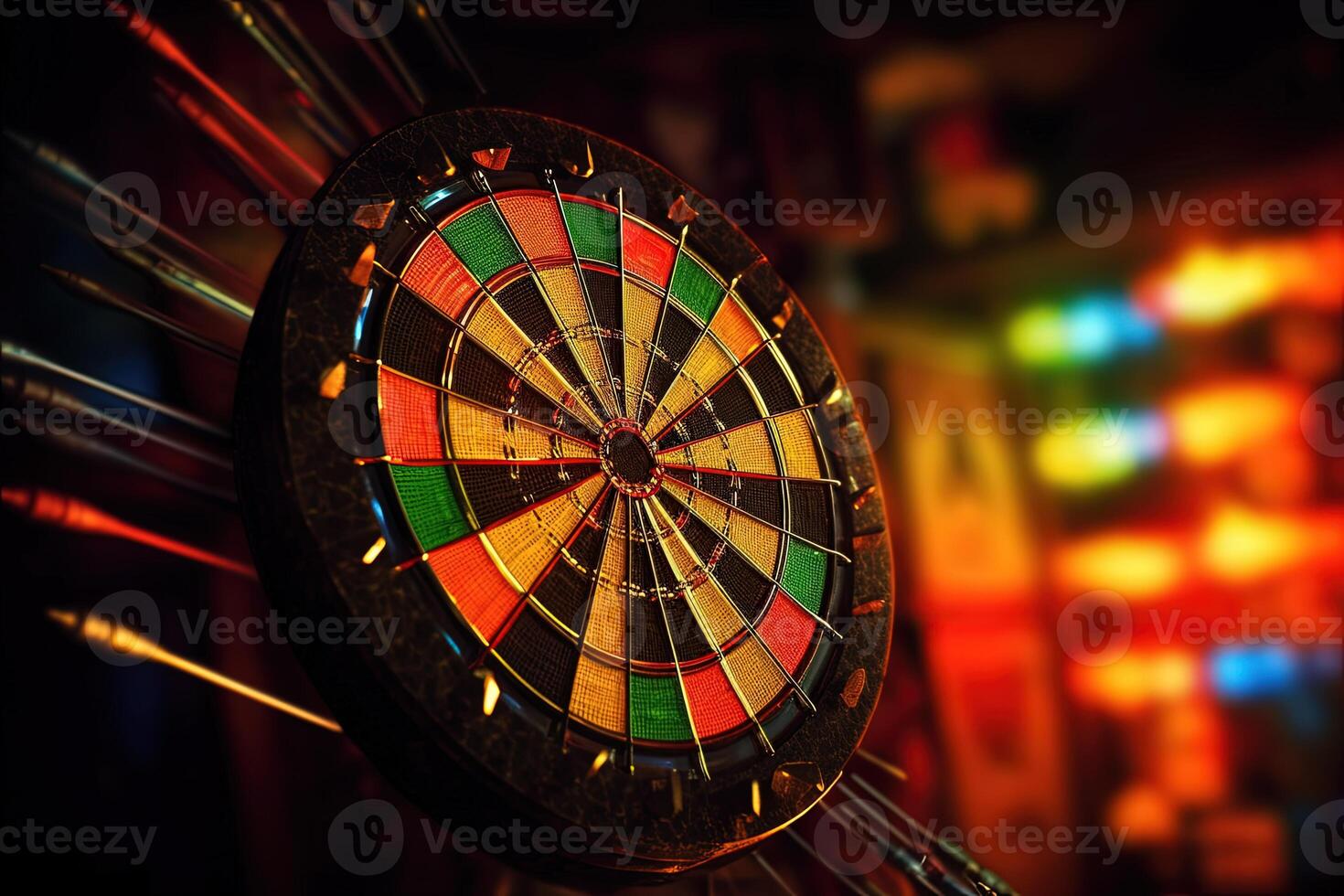 A Colorful Dartboard Roulette In Shiny Lights Background. Achievement and Target Theme Created By photo