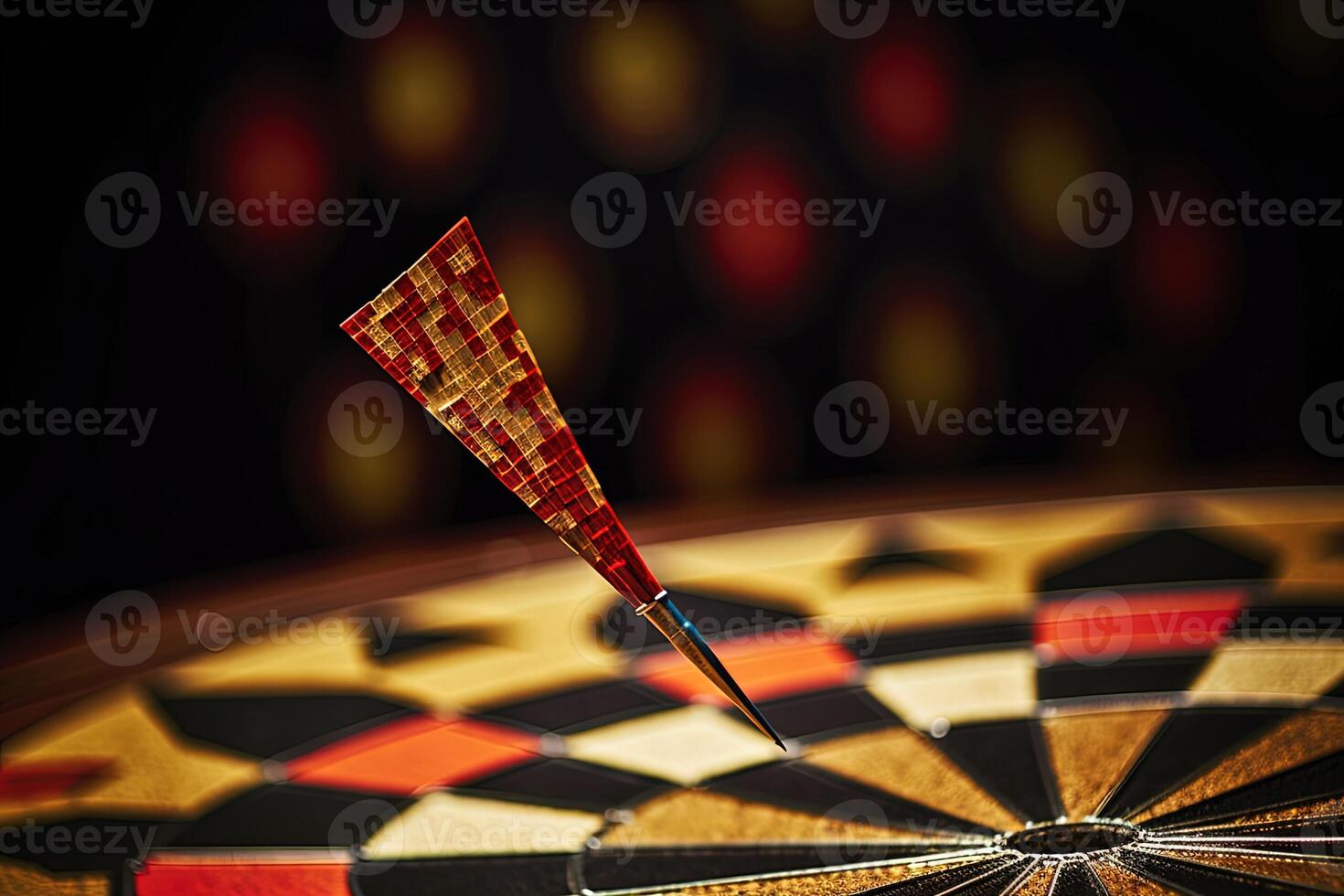 A Glowing Dart Board and Arrow in Middle. Achievement and Target Theme Created By Technology. photo
