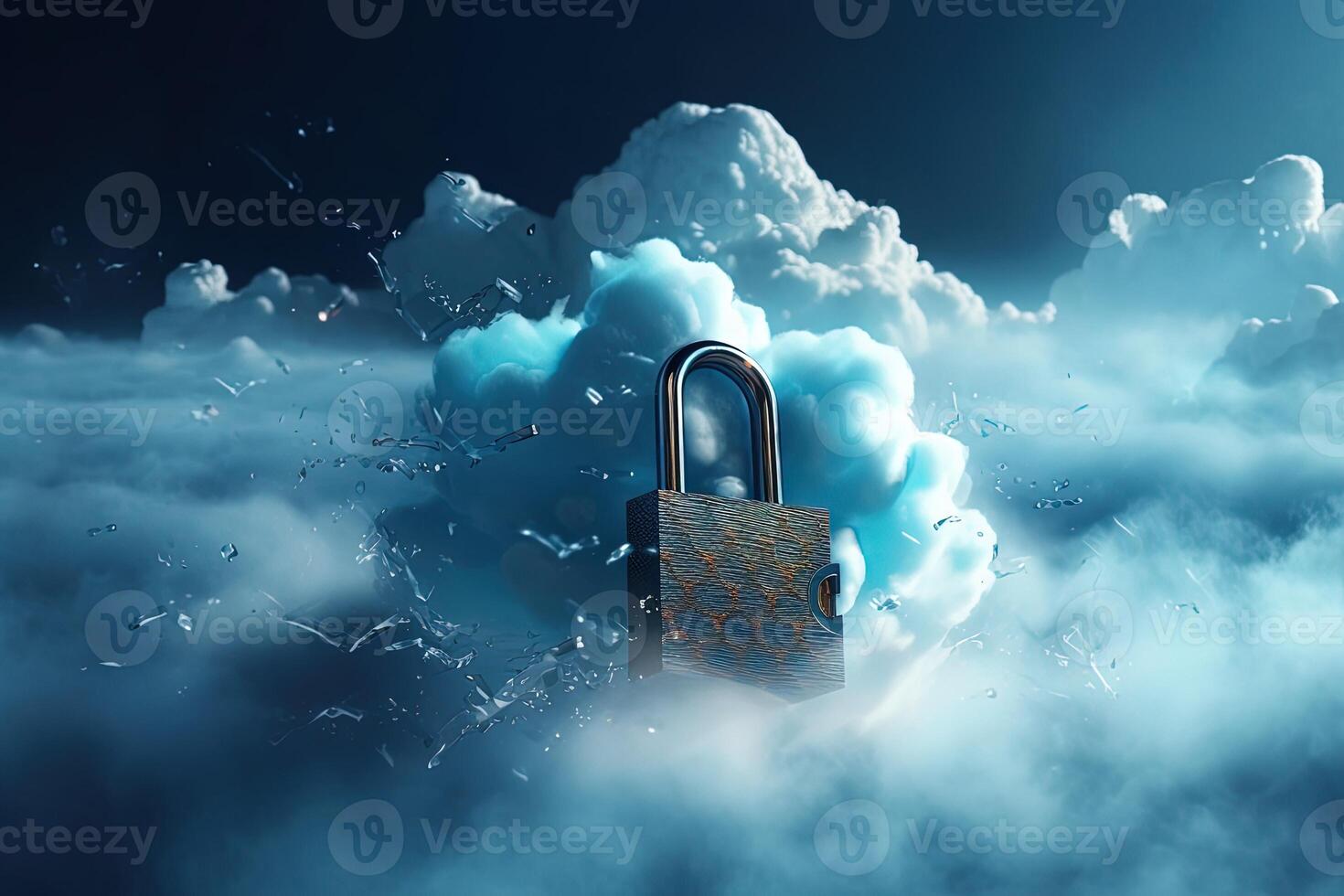 A Virtual Glowing Lock Representing Secure to Sensitive Data Features of Cloud Created with . photo