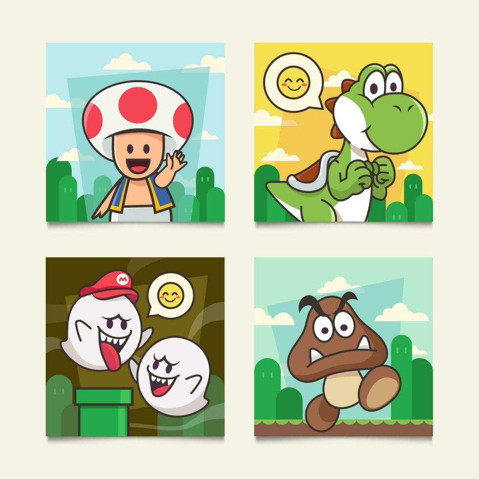 Cute Monster from Mushroom Kingdom Social Media Post vector