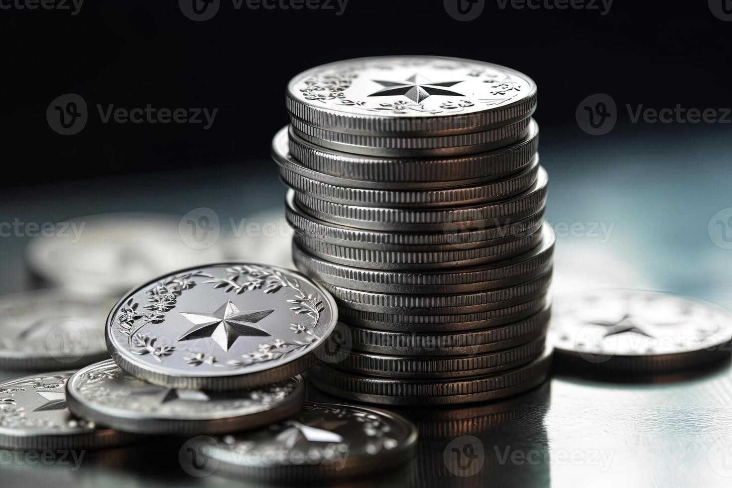 apilar de plata estrella monedas en fondo, concepto de negocio economía y financiero crecimiento. generativo ai. foto