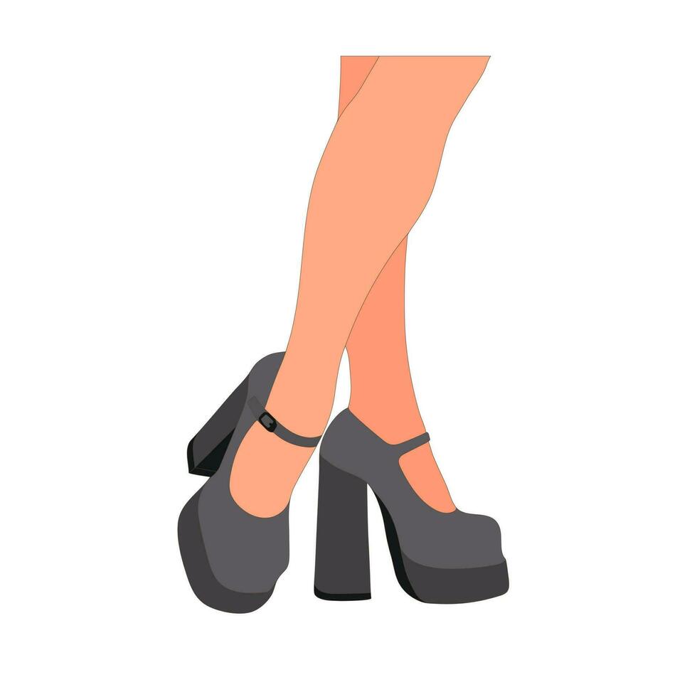Slender, young female legs in a pose. Shoes stilettos, high heels. Walking, standing, running, jumping, dance. Women shoe model vector