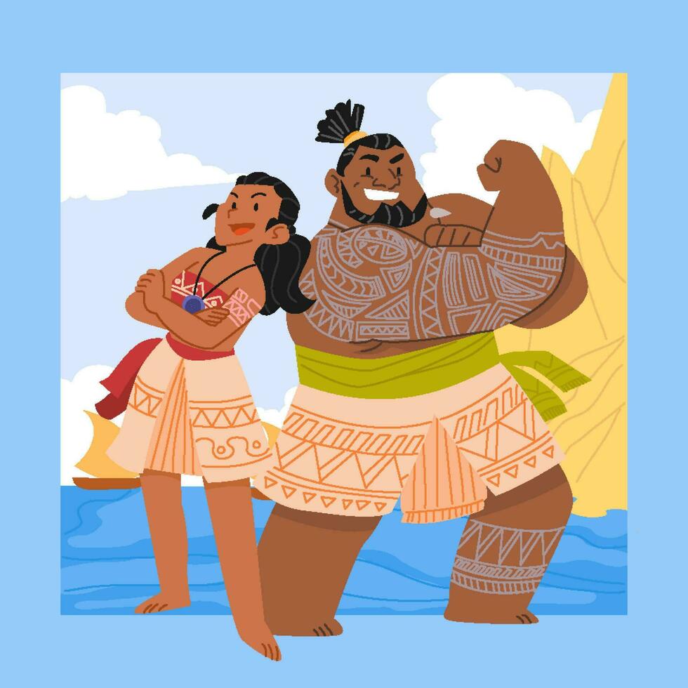 Hawaiian Girl and Man Pose at the Beach vector