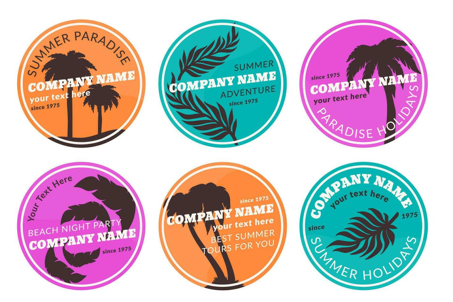 Round label design set with summer resort company vector