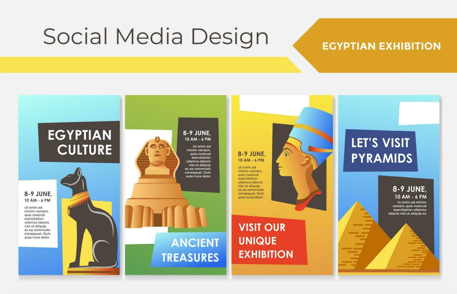 Social media set for egyptian exhibition promo vector