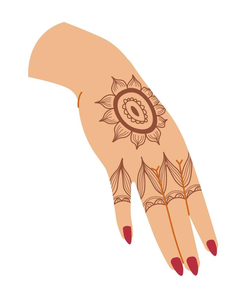 Hand with manicure and exotic henna design vector