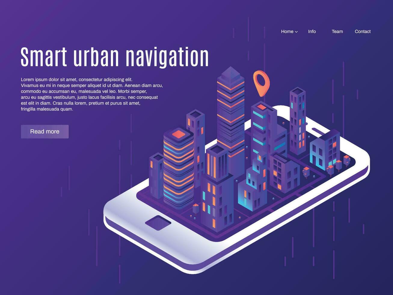 Smart urban navigation. City plane view on smartphone screen, building cities street plan and town map vector landing page concept
