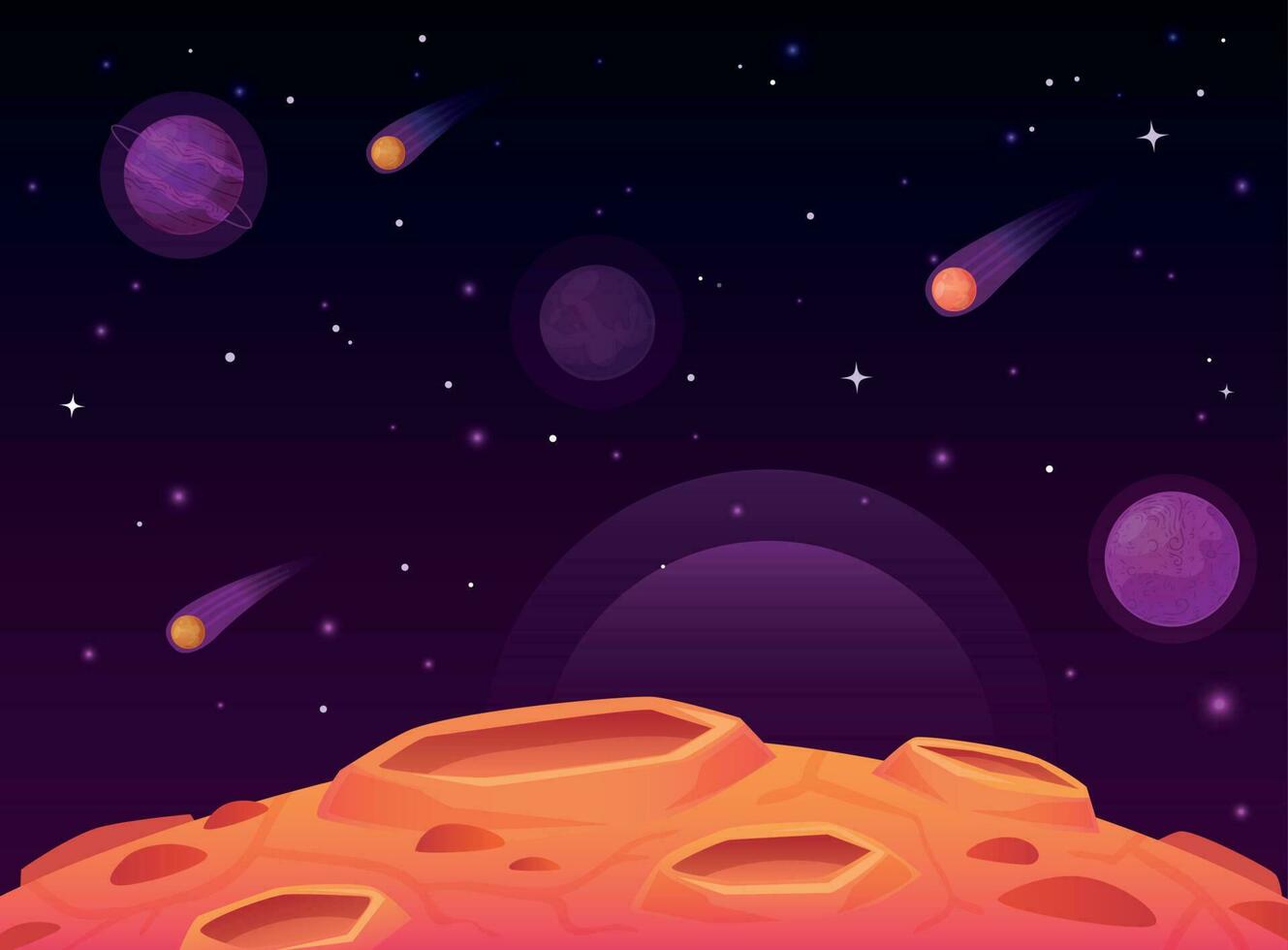 Space asteroid surface. Planet with craters surface, space planets landscape and comet crater cartoon vector illustration