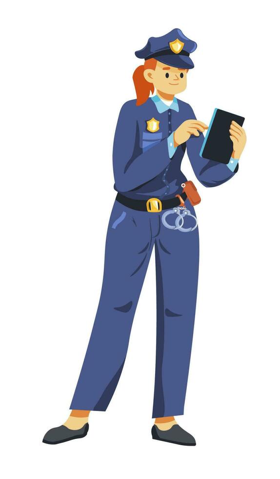 Detective or officer looking at screen gadgets vector