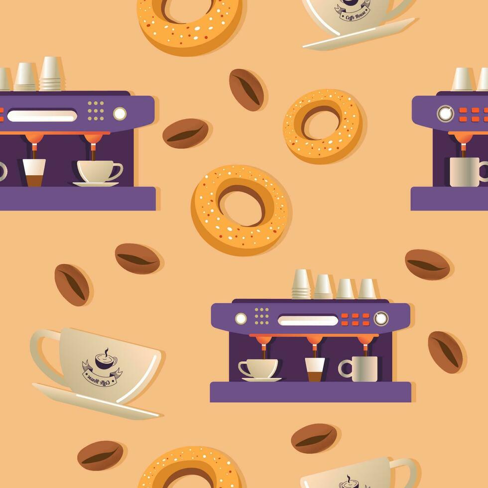 Coffee shop drink and desserts seamless pattern vector