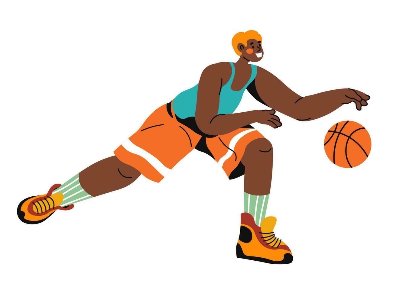 Deportes baloncesto jugador persiguiendo pelota, vector