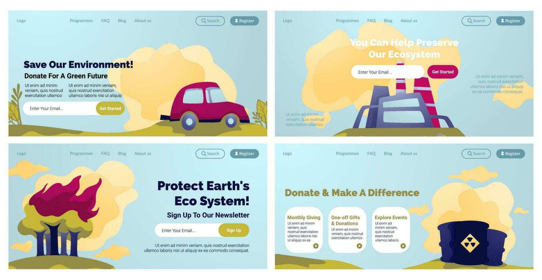 Landing banner set for save environment concept vector