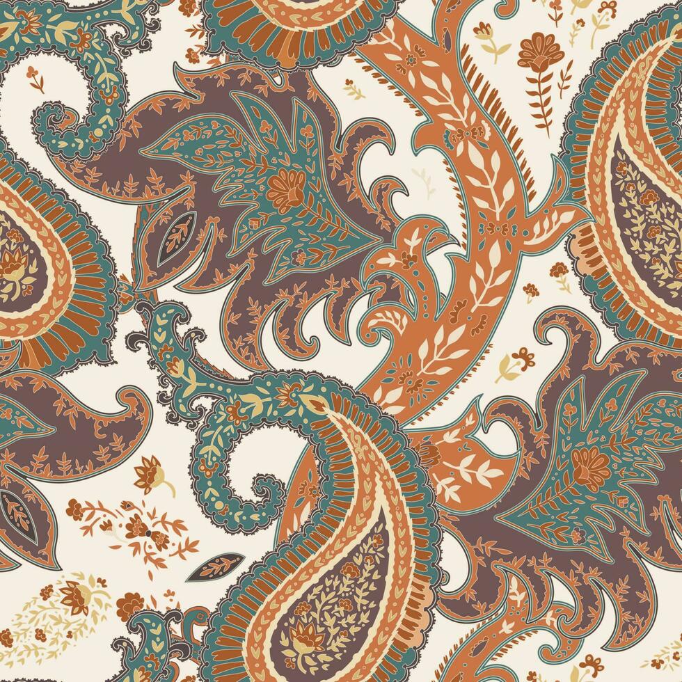 Paisley flowers and foliage seamless patterns vector