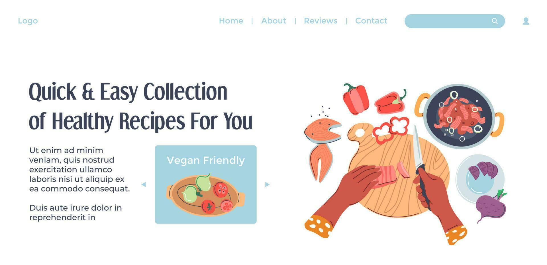 Quick and easy collection, healthy recipes web vector