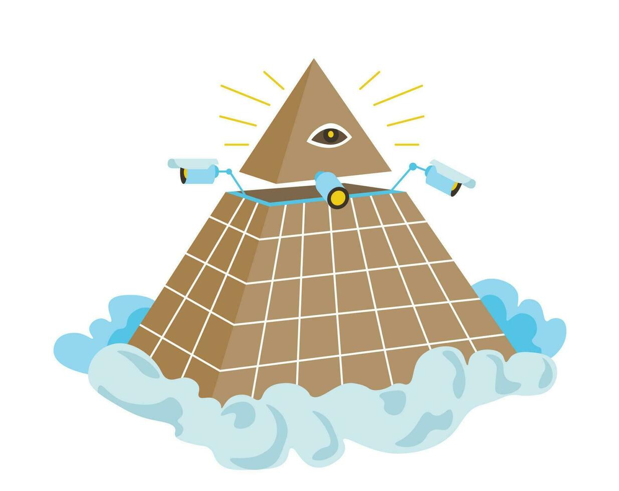 Conspiracy theory, mason pyramid with seeing eye vector
