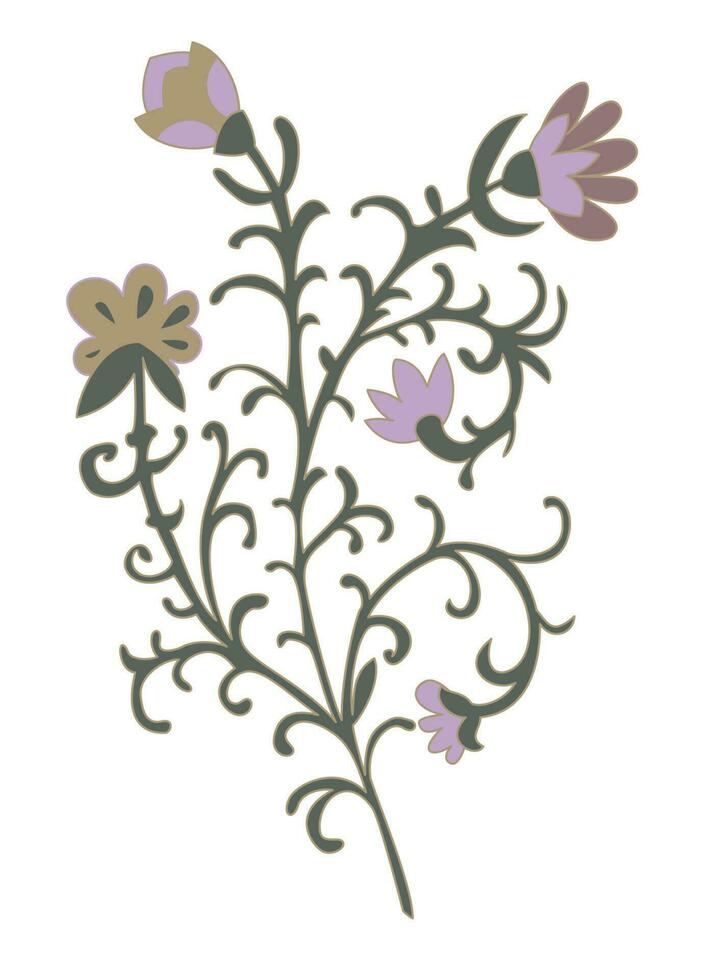 Blooming flower with stem and buds, paisley design vector