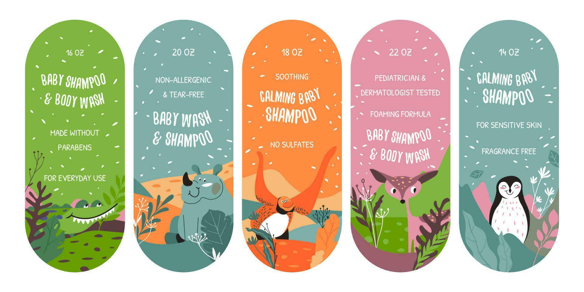 Sticker set for baby shampoo package design vector