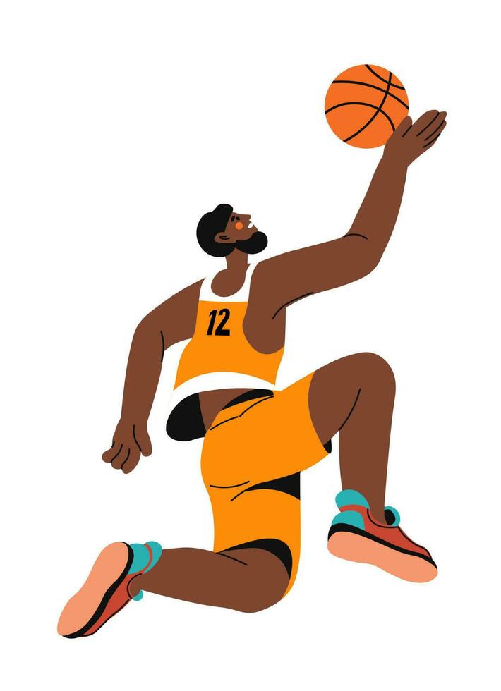 Boy basketball player throws ball in basket Vector Image