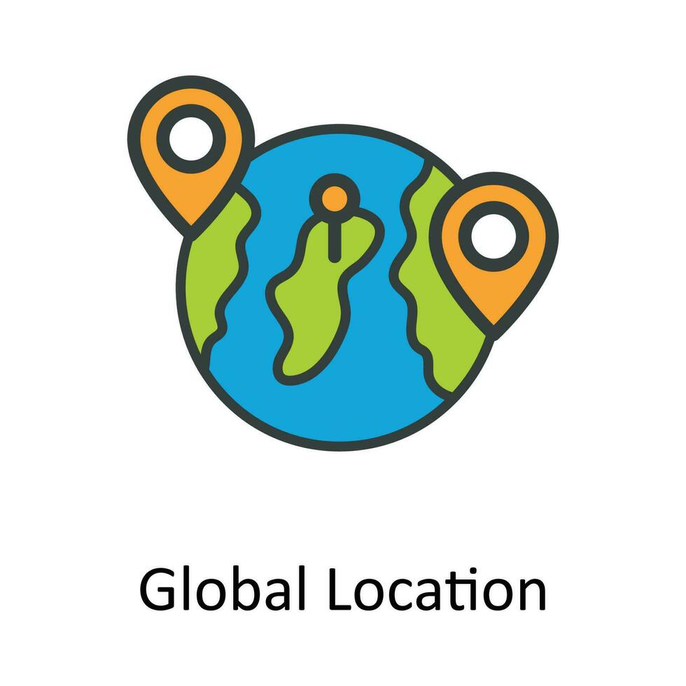 Global Location vector  Fill  outline Icon Design illustration. Location and Map Symbol on White background EPS 10 File