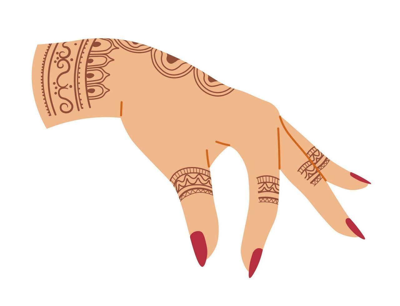 Hand of female character with henna tattoo vector