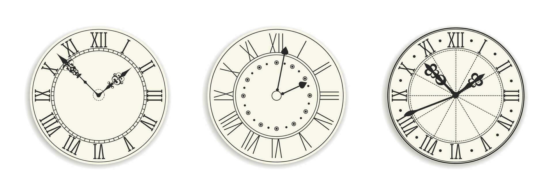 Vintage retro clocks with hands and face vector