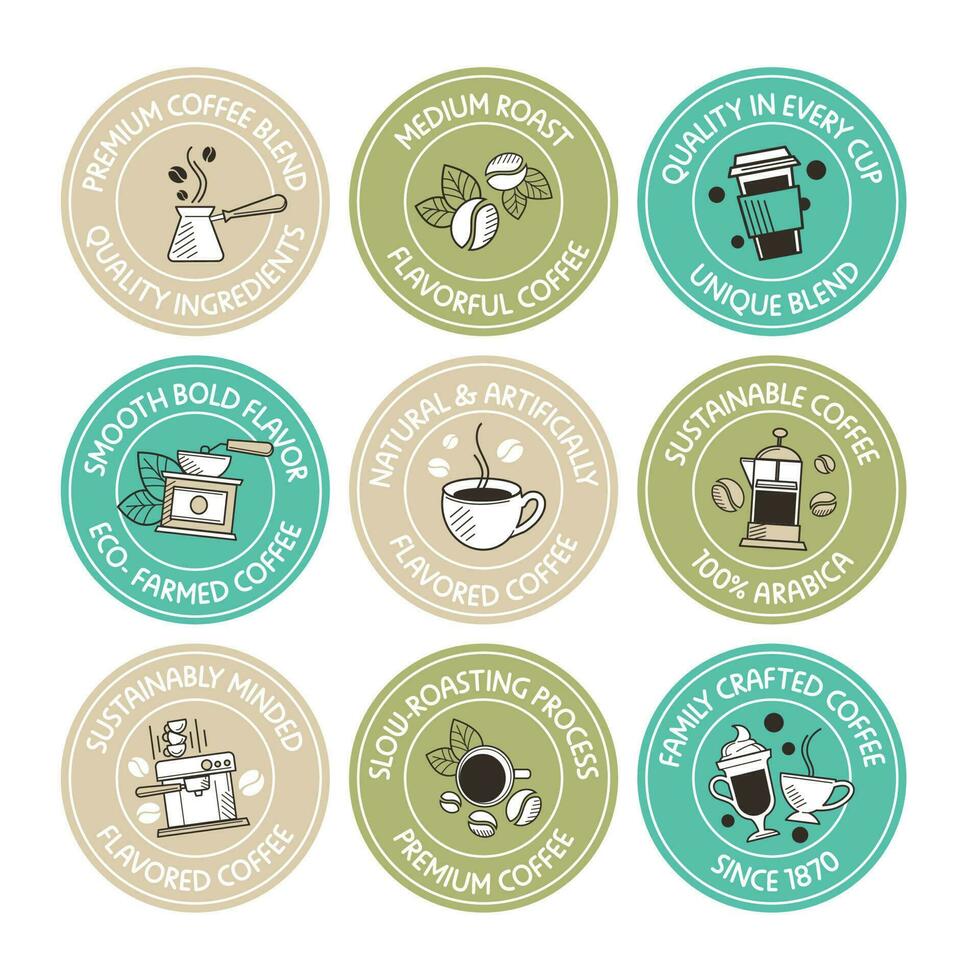 Sticker set for coffee ingredient package design vector