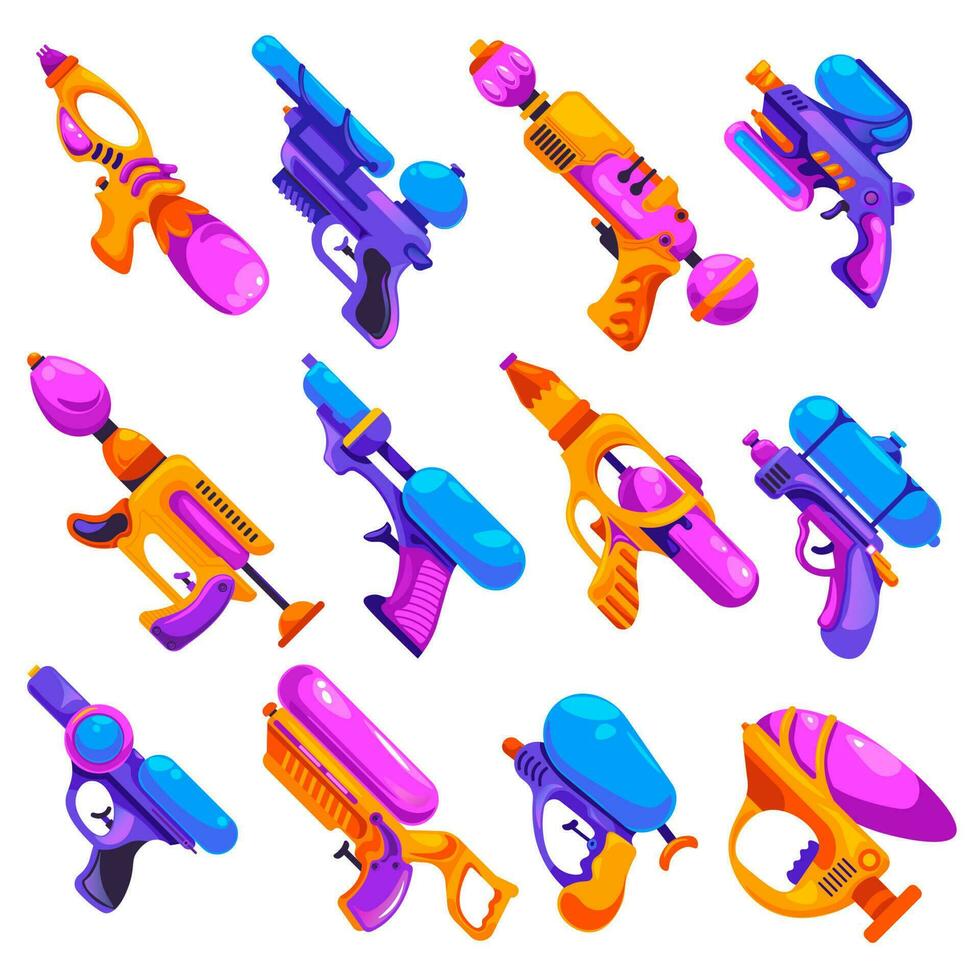 agua pistola o pistola surtido, juguete para juegos vector