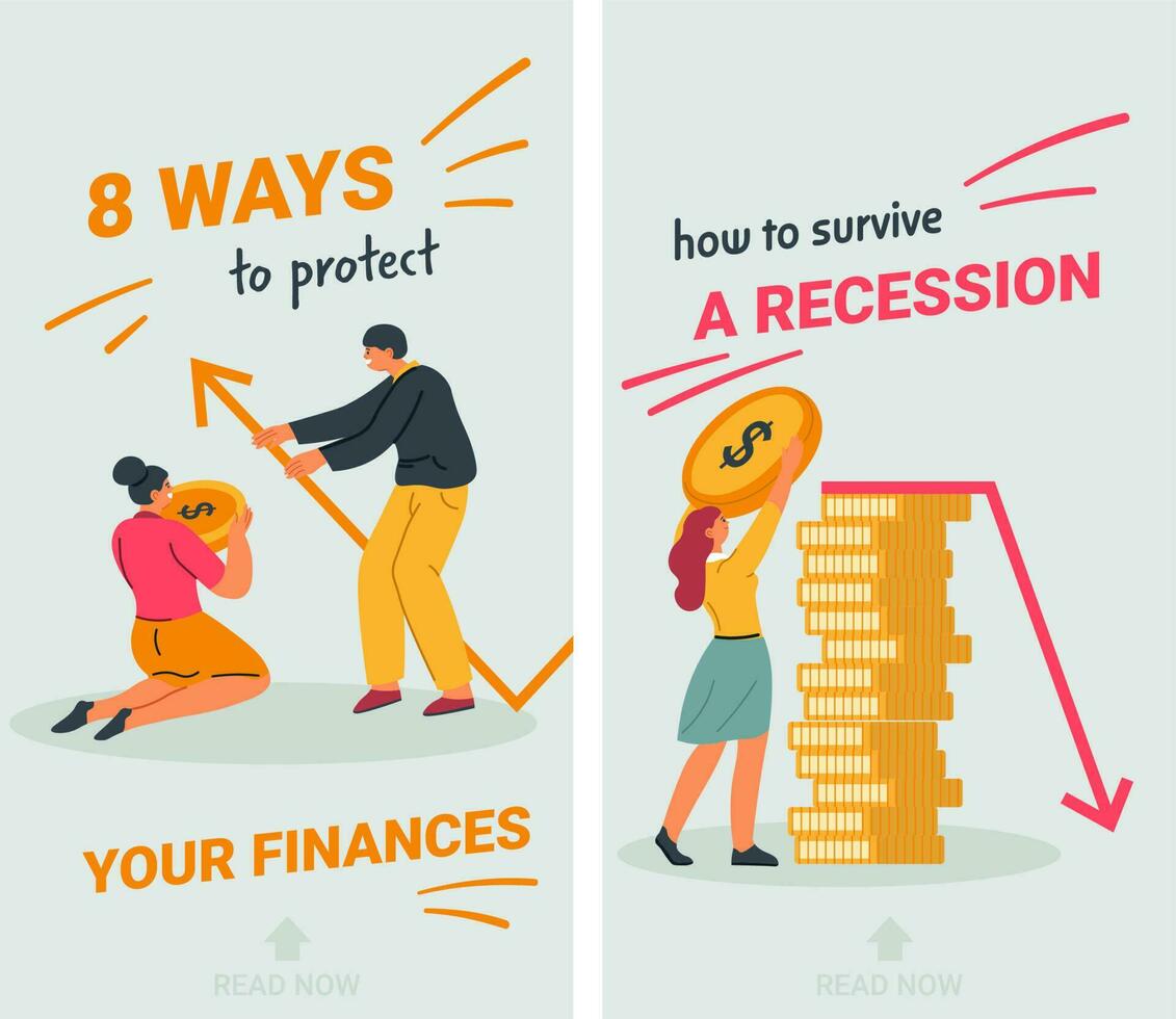 cómo a sobrevivir recesión, 8 formas a proteger dinero vector