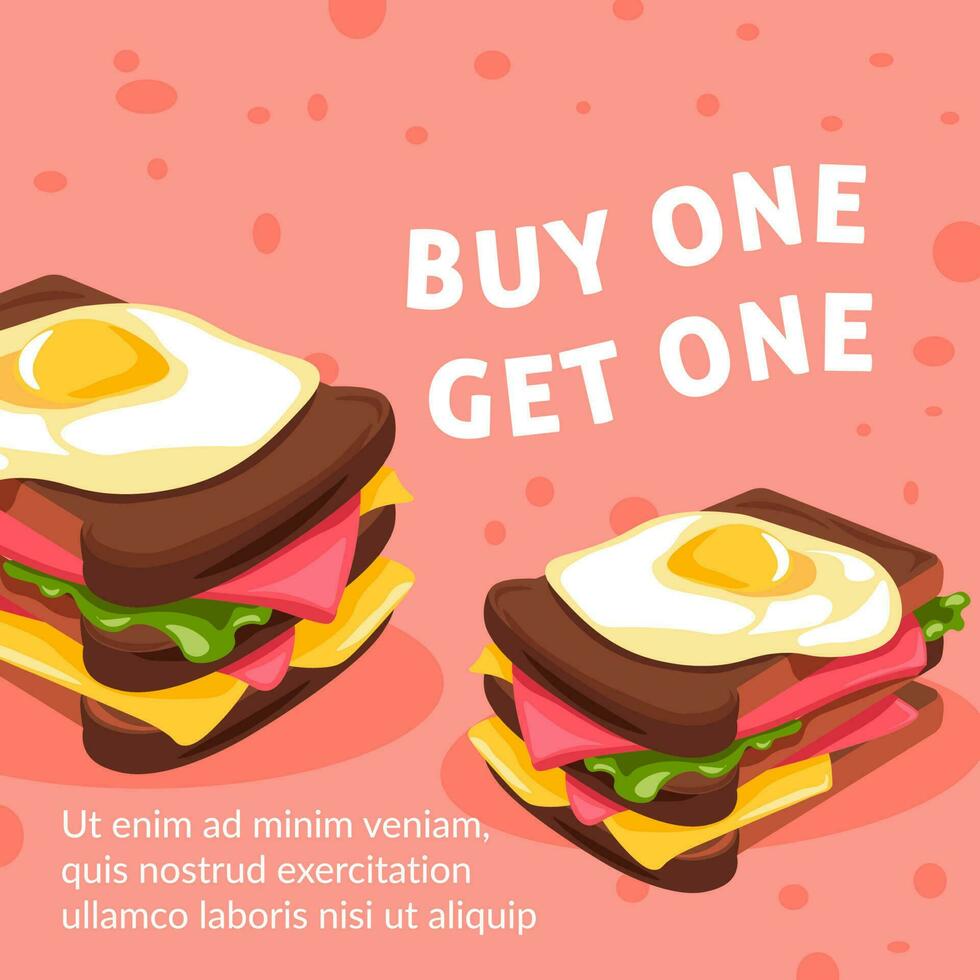 Buy one and get another sandwich for free promo vector