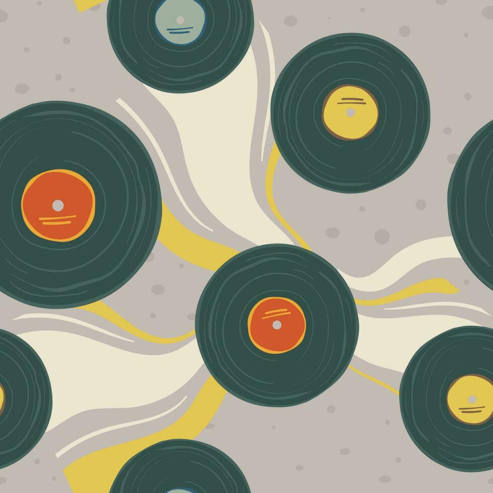Old vinyl plates with music and compositions print vector