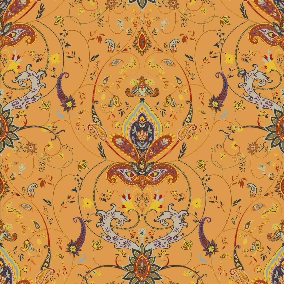 Paisley flora in blossom seamless pattern print vector