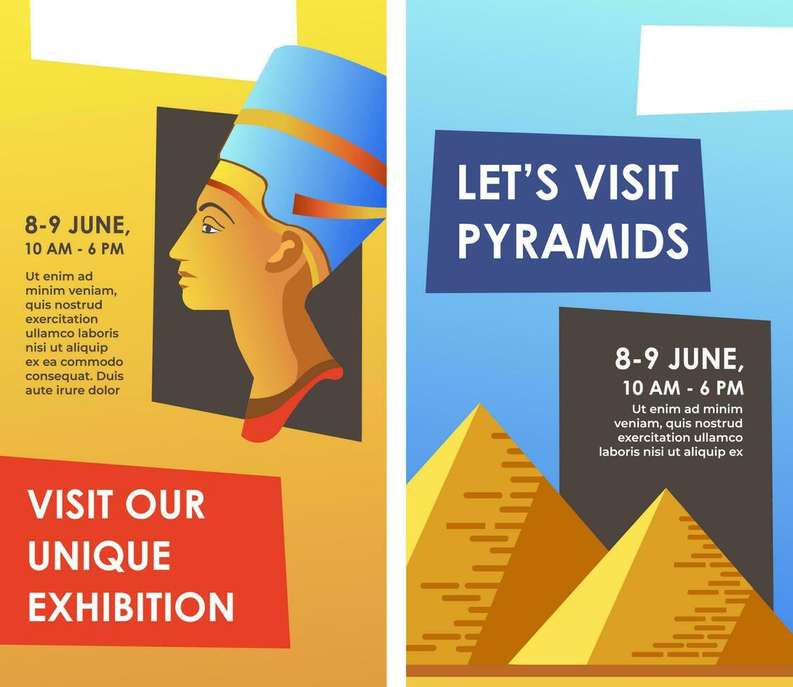 Visit our unique exhibition, pyramids excursion vector