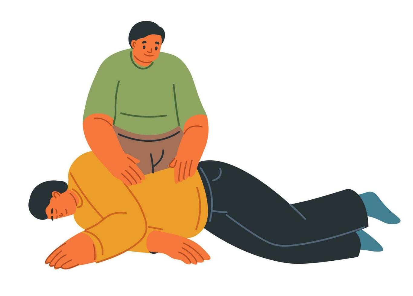 Helping unconscious person, laying him on side vector