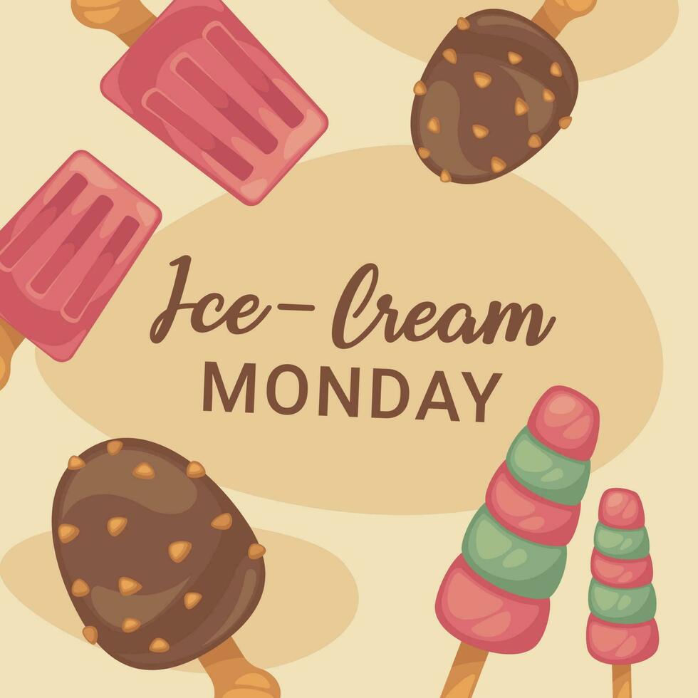 Ice cream monday, desserts promotion discount vector