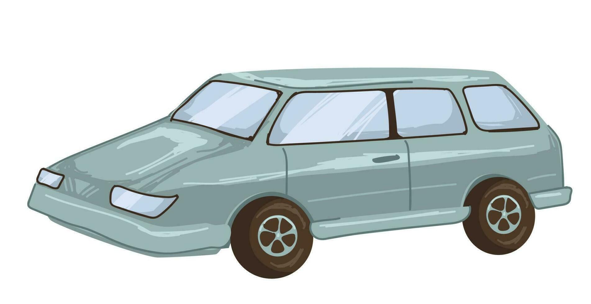 Retro mini van of 1990s, old car vintage transport vector