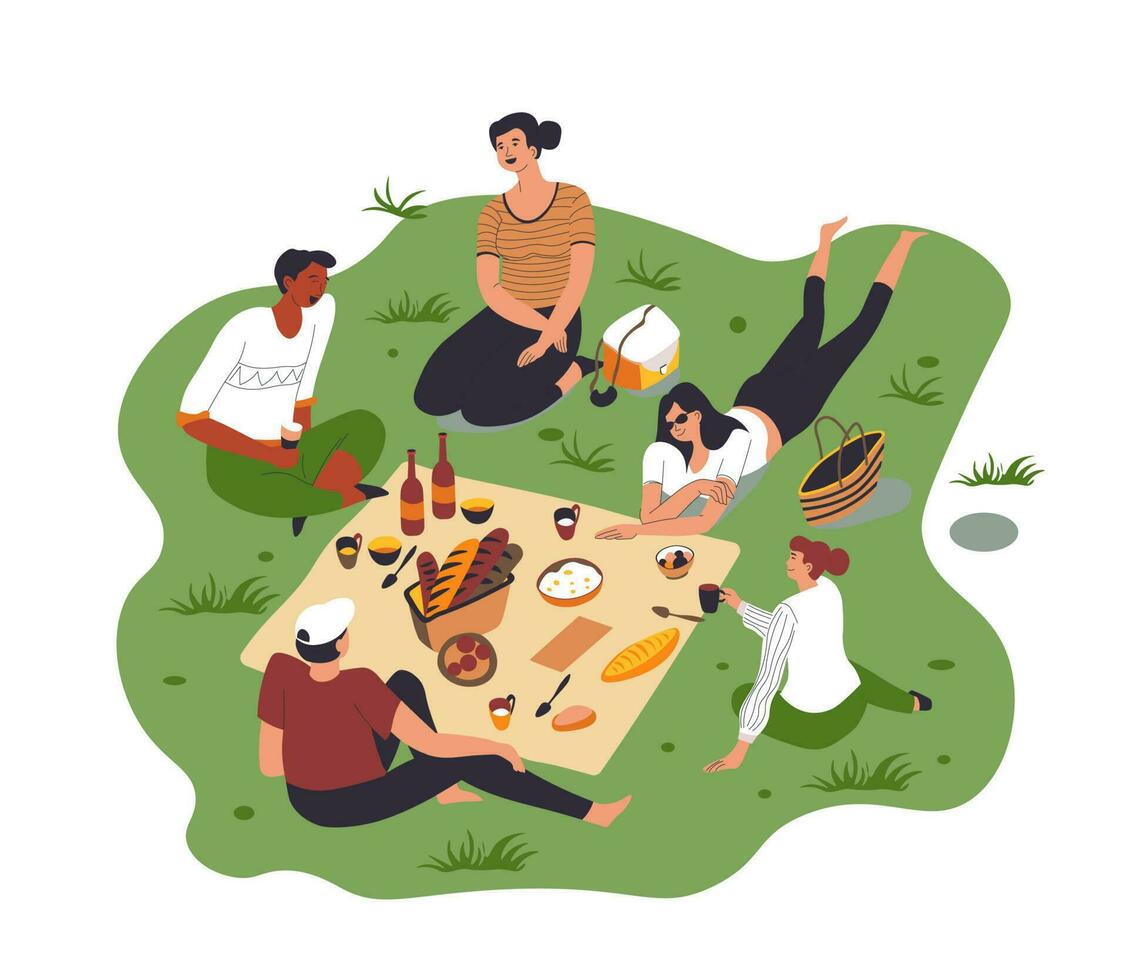 Family in park on picnic, vacation or weekend vector