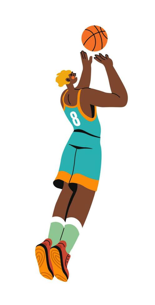 Sports activity and fun, basketball player jumping vector