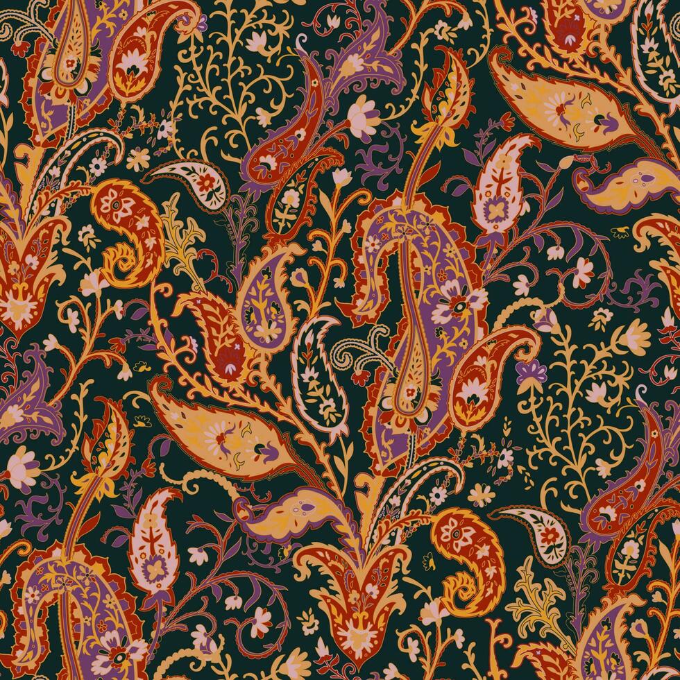 Blooming flowers and botany on paisley prints vector